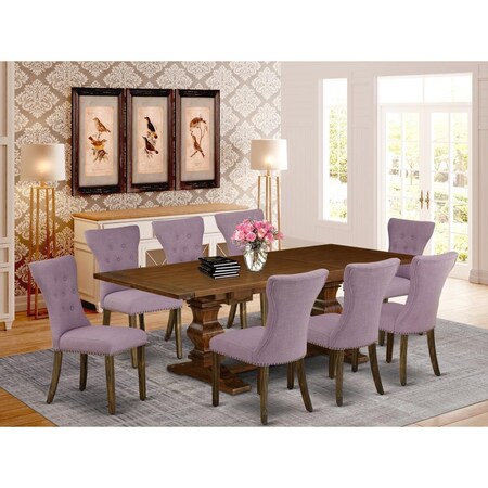 East West Furniture 9 Piece Lassale Dining Set - Antique Walnut LAGA9-87-40